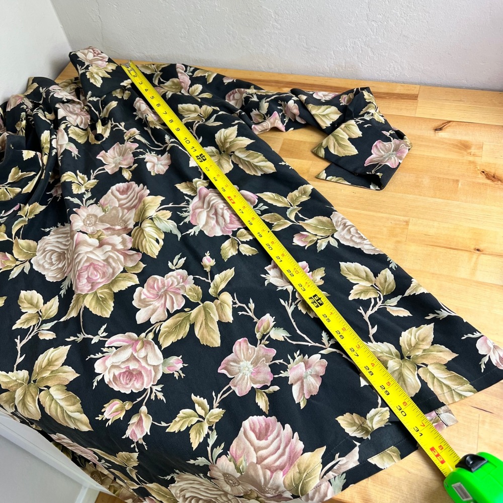 Dana Buchman 100% Silk Floral Tunic Size 6 Black Pink Long Sleeve Collar Vintage - Picture 10 of 10